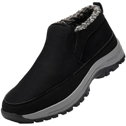 Botas de invierno para hombre, forradas, gruesas, cálidas, acolchadas, antideslizantes, para caminar, informales, para exteriores, botas de senderismo, cómodas, Negro , 49 EU
