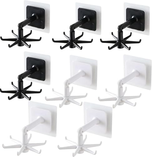 Zpeiran Gancho Plegable Giratorio 360°Autoadhesivo,8 Ganchos Multiusos para Cocina y Baño,Soporte de Pared Sin Taladrar,Almacenamiento Colgante Impermeable para Utensilios,Toallas y Organización