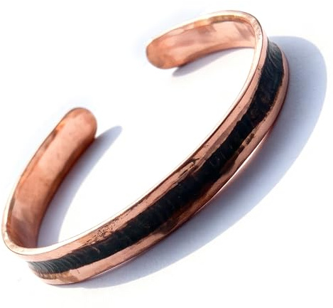 JUNKIRI Bracelet rigide en cuivre pur martelé, bandeau réglable unisexe, style viking rustique et boho, bijou artisanal fait main au Népal pour homme et femme