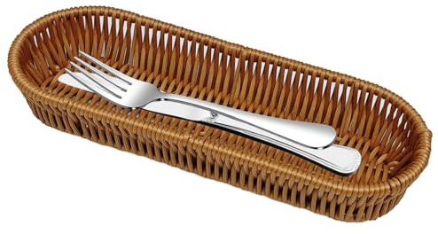 Storage Basket Small, Silverware Organizer Basket, Flatware Organizer for Drawer, Small Narrow Bread Baskets, Stackable Wicker Storage Baskets for Spoons Forks Knives Stationery (Oval)