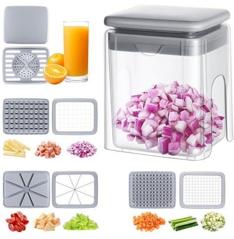 Cortador de Alimentos | 4 En 1 Manual Multifuncional Cortador Con Recipiente, y Rebanador de Verduras,para Hornear en Casa Acampar Fiestas Hamburguesas Zanahoria Tomate y