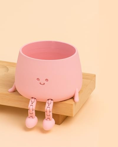 Pur Plant Mini Happy Pot Rosa Pastel | Maceta Decorativa con Drenaje | Impresión 3D PLA | Maceta de Ø6 cm