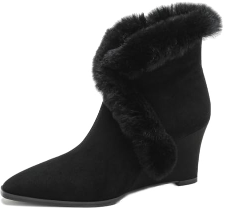 aanieshoeya ankelstövlar dam mocka stövlar ankelstövlar för kvinnor kort skaft höga klackar kilklack klack, svart, 36 EU