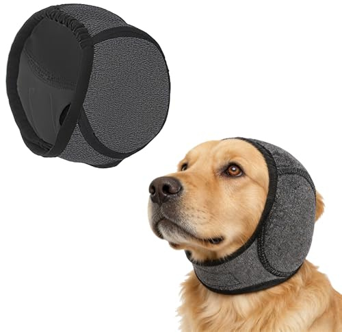 LINISITING 2 Stück Hund Ohrenschützer, Wasserdichter Gehörschutz mit elastischer, schalldämmender Umwicklung Ideal zur Beruhigung, beim Baden Trocknen im Winter (M)