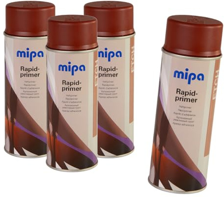 MIPA Rapidprimer-Spray Rotbraun Grundierung, 4 er Set (3+1 Gratis) | Rostschutz-Grundierspray fuer Metall, Auto & DIY - schnelltrocknend & korrosionsschuetzend - 3+1 Gratis Vorteilspack