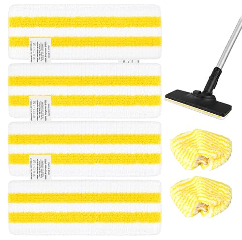 Huamai Trade Washable & Reusable 6-Piece Steam Cleaner Pads, Compatible with Karcher EasyFix SC2, SC3, SC4, SC5. The set includes 4 Floor Pads and 2 Nozzle Pads