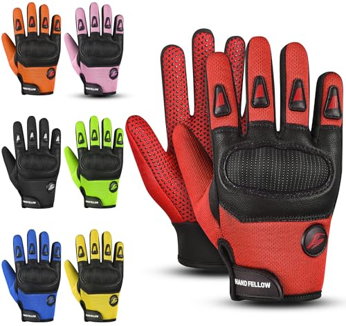 Hand Fellow kids motocross gloves bike gloves with Ultimate Protection cycling gloves Essential motorbike gloves dirt bike & bmx gloves (Red, Medium [6-8 Yrs])