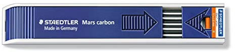 Staedtler 200-H Astuccio con 12 Mine Mars in Carbone, 2 mm, Nero