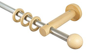 iso-design Gardinenstangen 16 mm aus Metall und Holz Alu/Buche Endstück Kugel, 240 cm (2 x 120 cm)