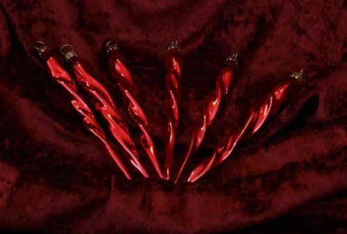Jingle Bells Lauscha Eiszapfen rot Glanz 6 Stück 12cm lang