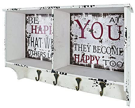 HAKU Wandgarderobe Motiv, Vintage, MDF, Metall - Maße: B 65 cm x H 40 cm x T 15 cm, Style: Industrial