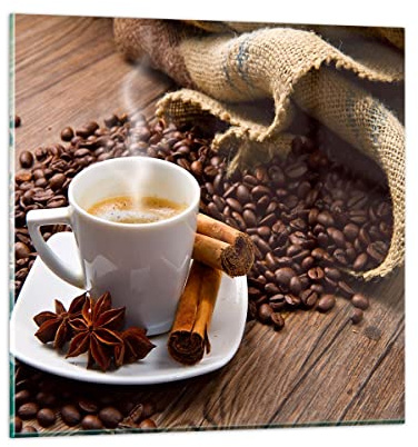 Bilder auf Glas 40x40cm Glasbild Kaffee schwarz Frühstück Schokolade Klein Wanddeko Bild im Glas Schlafzimmer Küche Deko Wandbilder Dekoration Wohnzimmer Modern Wand Kunstdruck Art GAC40x40-2152