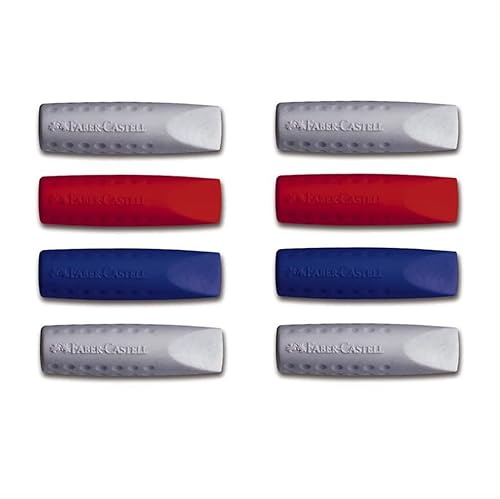Faber-Castell GRIP 2001 Gomme en caoutchouc crayon Cap en couleurs - Lot de 8 (4 - Argent 2 Rouge - 2 Bleu)