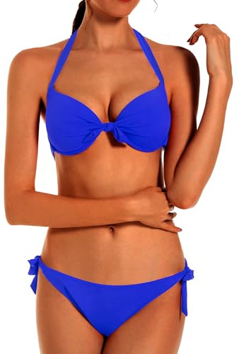 EONAR Damen Bikini Set Bademode Nackenträger Push up Bikinioberteil Einstellbar Seitlich Bindungen Zweiteilige Women Swimwear Zweiteilige Swimsuit