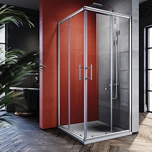 SIRHONA Duschkabin 80x80x185 cm dubbel skjutdörr, 5 mm härdat glas, kromfinish