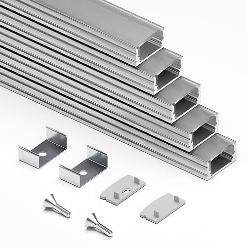 Rabando 5er Pack LED Alu Profile Aufputzprofil AKL für 12mm LED-Streifen mit einklickbarer Abdeckung Semi - 5 m