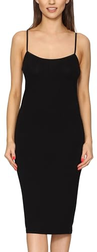 Merry Style Damen Unterkleid Knielänge Petticoat Midi Länge einstellbare Träger MS10-402 (Schwarz, L)