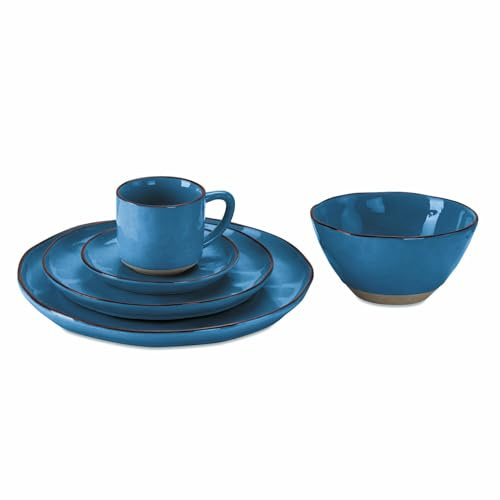 LOBERON Geschirr 30er Set Biarré - Handgetöpferte Optik, Steinzeug, Komplettset für 6 Personen, blau