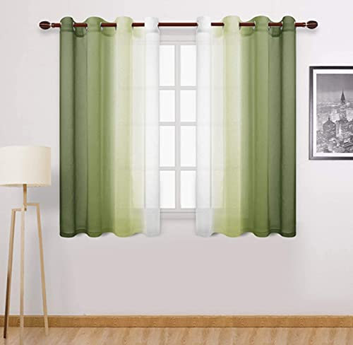 SWECOMZE Voile Gardinen Vorhang halbtransparent mit Ösen in Leinenoptik Gardinen Schals Dekoschals für Wohnzimmer Schlafzimmer Kinderzimmer, 2er Set (Grün,H 160 x B 132 cm)