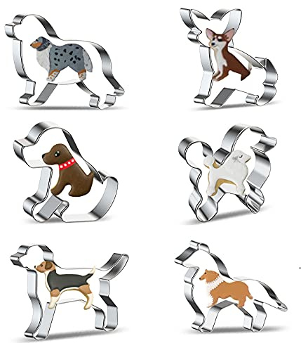 Juego de 6 moldes para galletas de perro para repostería con forma de pastor agradable en forma de cachorro de dibujos animados para perros y mascotas, moldes para galletas
