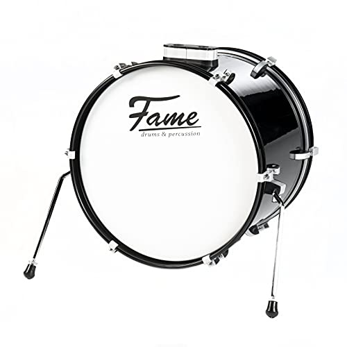 Fame First Step Bass Drum 18x14, Piano Black, Mischholz Kessel, Aluminium Hardware, Vorgedämpftes Fell, Robuster Stahlspannreifen, Ideal für Schlagzeug Anfänger