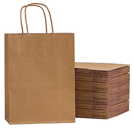 Braune Papiertüten mit Griffen, 100 Stück, 20,3 x 11,4 x 27,4 cm, Geschenktüten, braune Kraftpapiertüten, Geschenktüten, Einzelhandelstaschen, Partytüten, Einkaufstaschen, Geschenktüten