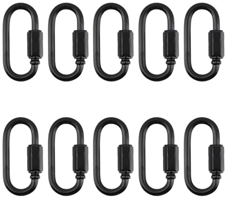 T Tulead Iron Locking Carabiner D-Shape Locking Quick Chain Links Black 37×19mm, Pack of 10