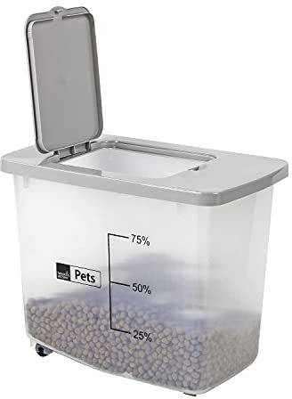 Taylor & Brown 30L/13KG Airtight Pet Food Storage Container Flip Top With Wheels Transparent Plastic Birds Pet Dog Cat Animal Dry Food Seed Dispenser Bin (Grey)