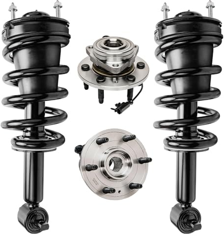 Detroit Axle - 4WD Front 4pc Struts Kit for Suburban Silverado Yukon XL Sierra 1500 Chevy GMC Cadillac Escalade ESV EXT, 2 Struts & Coil Spring 2 Wheel Bearing Hubs Replacement Suspension