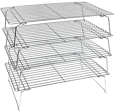 KITCHENATICS 4-stöckige stapelbare Kühlroste zum Backen, 100% Edelstahl-Drahtregitter, ofenfestes Backregal, Ofenrost für Pizza, Kuchen, Brot, Kühlgitter zum Kochen und Backen, Keksregal 15x10