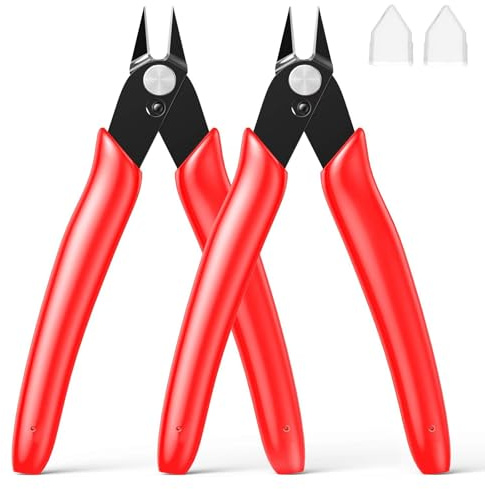 BOENFU Wire Cutter 2 Pack Precision Flush Cutters Side Cutter Small Cable Snips Diagonal Pliers for Cable Tie, 3D Print, Plastic Models, Jewelry, Electronics, Red, 5 Inches
