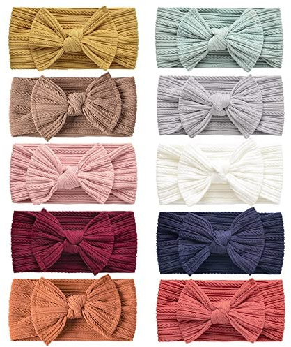 DRESHOW 10 Paket Pannband för Nyfödda Bebisar i Nylon med Rosetter Hårtillbehör för Flickor