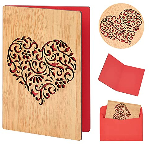 craspire Herz Holzkarte, Karte Zum Hochzeitstag Aus Holz, Hohles Herz-Design, Handgefertigte Holz-Grußkarte Geschenke Für Hochzeiten, Jubiläen, Muttertag, Valentinstag, Geburtstage