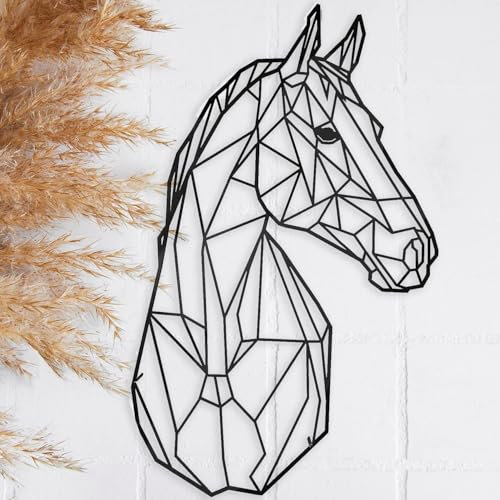 Metall Deko Wandskulptur Schwebende Wandskulptur Schatten Stahl (43 x 31 cm, Pferd)