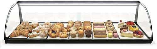 MBH - Vetrina neutra da banco 119 cm, vetro curvo temperato, 1 ripiano, con illuminazione LED, con porte posteriori scorrevoli, per bar, caffetteria, ristorante, brioche e pasticceria.