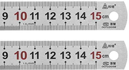 sourcing map 2pcs Stainless Steel Ruler 6-inch/15cm Metal Rulers 0.75 Wide, Inch and Metric Graduation Straight Edge Measuring Tool