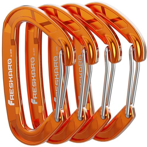 FresKaro 4 x 15 kN Wiregate-klämmor för caribeener-klämma, stark karbinhake, robust EDC, inte för klättring, stor storlek, lätt vikt, för vandring, camping, fiske, utomhus, ryggsäck