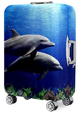 Hixingo Elastisch Kofferhülle Kofferschutzhülle, Delfin Druck Koffer Schutzhülle 3D Staubdichte Reisekoffer Hülle Trolley Case Schutzhülle Reisegepäckabdeckung (XL (30-32 Zoll),Seetang)