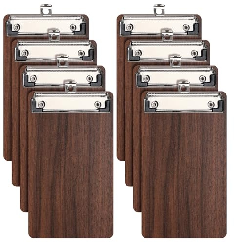 (8 Stück) Klemmbrett Holz A6,Mini Klemmbretter mit Metalklemme und Aufhängeose,Schreibbrett Clipboard für Hotels, Bar, Restaurant