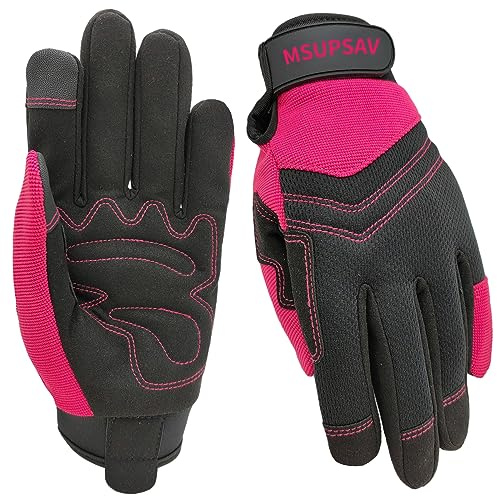 MSUPSAV Utility Work Glove,Multipurpose Work Gloves for Men,Multifunctional Synthetic Leather Mechanic Gloves,Spandex Working Glove,Tounchscreen,Best Gifts(Pink, Medium)