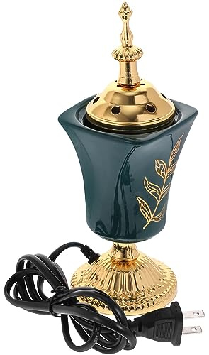VOSAREA Electric Incense Burner Arabian Style Electric Incense Burner Tabletop Decorative Censer Middle Eastern Incense Holder for Yoga Spa Home Office Decor (Green, US Plug)