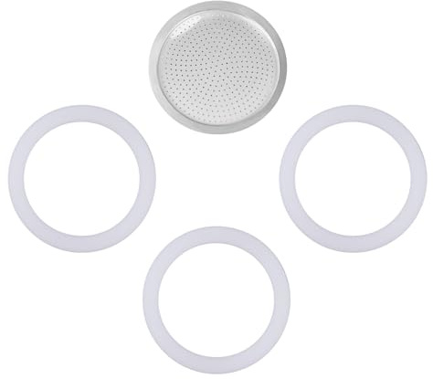 Wedrink Moka pot Dichtung und Filter Kaffeemaschine Universal für 6 Tassen Aluminium Mokka Ersatz (3x Moka Pot Silikon Gasket + 1 Aluminium Filter)