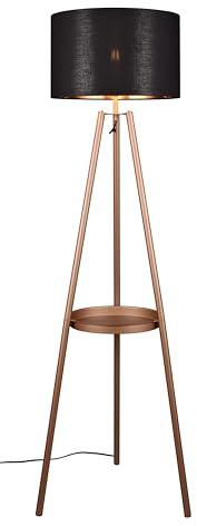 Reality Leuchten Stehleuchte Colette R41561065, Metall Coffee, Schirm Stoff Schwarz/Goldfarbig, exkl. 1x E27