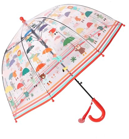 Chesoon Kinder Regenschirm Klare Kuppel für Jungen und Mädchen mit leicht zu greifendem Griff Abgerundete Regenschirm-Perlen