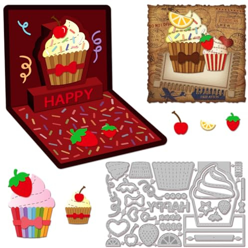 GLOBLELAND 3D Cupcakes Metall Stanzformen Cupcake Grußkarte Metall Stanzform Geburtstags Cupcakes Stanzformen Für DIY Scrapbooking Fotoalbum Dekorative Prägung Papierkarte