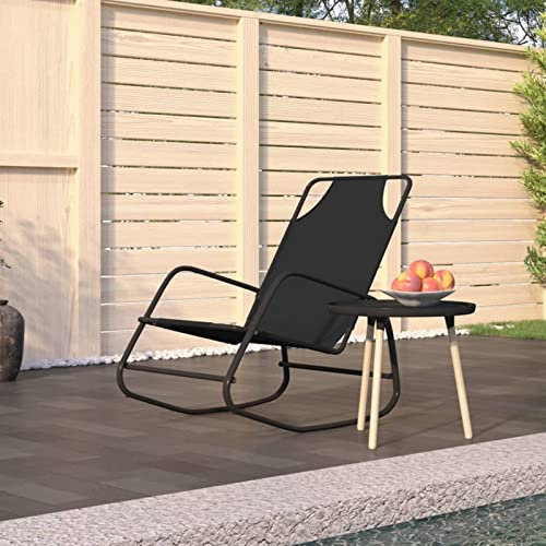 CIADAZ Schaukelliege Schwarz Stahl und Textilene, Liegestuhl Balkon, Gartenliege, Sonnenliege, Deckchair, Saunaliege,