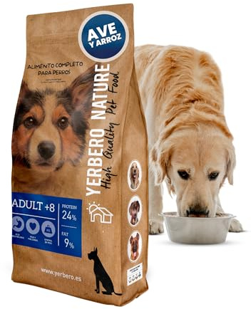 Yerbero Nature Adult +8 Pienso para Perros Senior,Pienso bajo en Grasas, Comida Perros de Más de 8 Años para Pelo y Piel Sana, Comida Light (10kg)