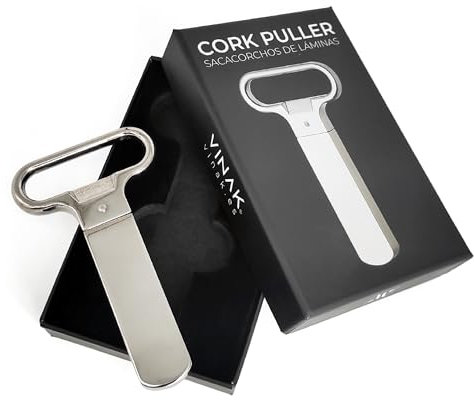 VINAK - Sacacorchos clásico de láminas | Abridor de vino de corchos viejos o rotos | Fabricado en acero cromado. Incluye estuche perfecto para regalo | Abrebotellas profesional