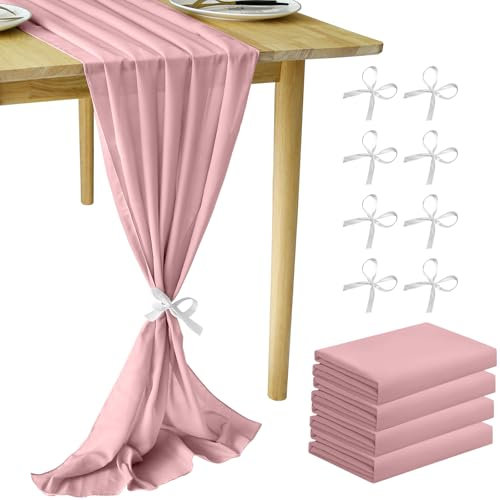 MUUKAIII 4 Pezzi Runner da Tavola in Chiffon Rosa 70 x 300 cm Runner Tavola per Matrimonio Runner da Tavolo Moderno in Chiffon per Matrimoni, Compleanni, Baby Shower, Comunioni