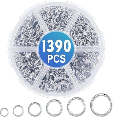 1390Pcs Jump Rings Kit, 6 Sizes Open Jump Rings Connector Silver Metal Jewellery Jump rings for Jewelry Making Bracelet Earring Necklace Charms Repair (4mm 5mm 6mm 7mm 8mm 10mm)